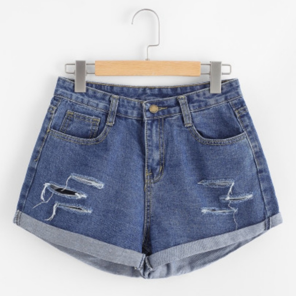 Ripped denim shorts